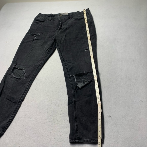 Free People Fishnet Patch Skinny Jean Button Fly Washed Out Black size 30 - Picture 3 of 16